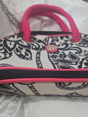 Spartina 449 Pink Trim Black & White Floral Cosmetic Bag